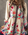 Abrikooskleurige Bloemenprint Mini - jurk met Knoopjes en Hoge Taille - Bella Fit™