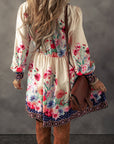 Abrikooskleurige Bloemenprint Mini - jurk met Knoopjes en Hoge Taille - Bella Fit™