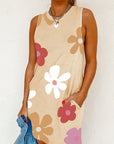 Abrikooskleurige Zomerjurk met Madeliefjesprint en Mouwloos Design - Bella Fit™