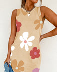 Abrikooskleurige Zomerjurk met Madeliefjesprint en Mouwloos Design - Bella Fit™