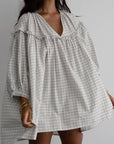 Babydoll - jurk met witte strepen en ruches met V - hals en armbanden - Bella Fit™