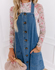 Blauw Denim Mini - jurk met Brede Bandjes, Knoopsluiting en Zakken - Bella Fit™