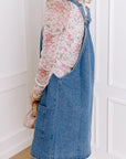 Blauw Denim Mini - jurk met Brede Bandjes, Knoopsluiting en Zakken - Bella Fit™
