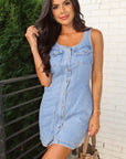 Blauw Slim Fit Denim Mini - jurk – Lichtgewassen, Mouwloos en met Borstzakken - Bella Fit™