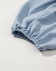 Blauwe gelaagde plooi - jurk met korte pofmouwen, overhemdkraag en knoopsluiting - Bella Fit™