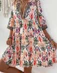 Boho Mini - jurk met V - hals, Armbandmouwen en Multicolour Print - Bella Fit™