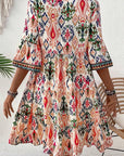 Boho Mini - jurk met V - hals, Armbandmouwen en Multicolour Print - Bella Fit™