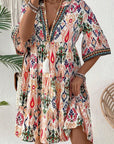 Boho Mini - jurk met V - hals, Armbandmouwen en Multicolour Print - Bella Fit™