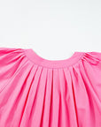 Bonbonroze Plooi Jurk met V - hals, Korte Vlindermouwen en Split Detail - Bella Fit™