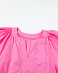 Bonbonroze Plooi Jurk met V - hals, Korte Vlindermouwen en Split Detail - Bella Fit™