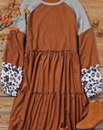 Bruine Gebreide Jurk met Luipaard print en Patchwork details - Bella Fit™