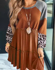 Bruine Gebreide Jurk met Luipaard print en Patchwork details - Bella Fit™