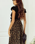 Elegante Midi Jurk met Contrasterend Lijfje en Leopardenrok – Vrouwelijk en Verfijnd - Bella Fit™