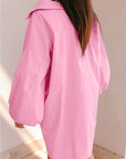 Felroze mini - shirtjurk met ballonmouwen en knopen - Bella Fit™