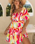 Gesmokte babydoll mini - jurk met kleurrijke geometrische print - Bella Fit™