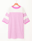 Gestreepte patchwork mini - jurk met driekwart mouwen en losse pasvorm - Bella Fit™