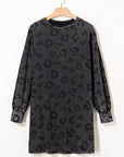 Grijze Mini - jurk met Luipaardprint, Pofmouwen en Zakken - Bella Fit™