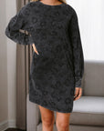 Grijze Mini - jurk met Luipaardprint, Pofmouwen en Zakken - Bella Fit™