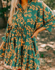 Groene bloemenprint tuniek soepele korte jurk met trekkoord - Bella Fit™