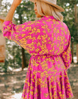 Groene bloemenprint tuniek soepele korte jurk met trekkoord - Bella Fit™