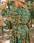 Groene bloemenprint tuniek soepele korte jurk met trekkoord - Bella Fit™
