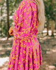 Groene bloemenprint tuniek soepele korte jurk met trekkoord - Bella Fit™