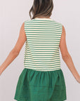 Groene gestreepte geweven mouwloze mini - jurk met ruches - Bella Fit™