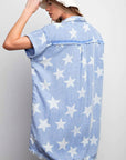 Hemelsblauwe denimjurk met kraag, korte mouwen en gerafelde zoom - Bella Fit™