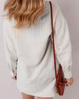 Kaki gestreepte mini - shirtjurk met lange mouwen en knopen - Bella Fit™
