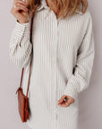 Kaki gestreepte mini - shirtjurk met lange mouwen en knopen - Bella Fit™