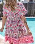 Lichtblauwe Boho Korte Jurk met Halsstrikje en Ruches - Bella Fit™