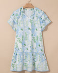 Mini - jurk met Bloemenprint, Contrasterende Randen, Laagjes en Korte Mouwen - Bella Fit™