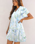 Mini - jurk met Bloemenprint, Contrasterende Randen, Laagjes en Korte Mouwen - Bella Fit™