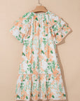 Mini - jurk met Bloemenprint, Contrasterende Randen, Laagjes en Korte Mouwen - Bella Fit™