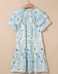 Mini - jurk met Bloemenprint, Contrasterende Randen, Laagjes en Korte Mouwen - Bella Fit™