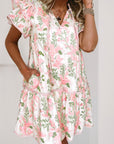 Mini - jurk met Bloemenprint, Contrasterende Randen, Laagjes en Korte Mouwen - Bella Fit™
