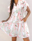 Mini - jurk met Bloemenprint, Contrasterende Randen, Laagjes en Korte Mouwen - Bella Fit™