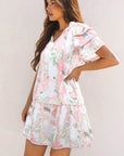 Mini - jurk met Bloemenprint, Contrasterende Randen, Laagjes en Korte Mouwen - Bella Fit™