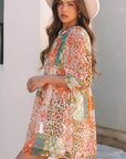 Oranje Boho Paisley gemengde print 3/4 mouw chiffon losse jurk - Bella Fit™