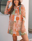 Oranje Boho Paisley gemengde print 3/4 mouw chiffon losse jurk - Bella Fit™
