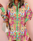 Oranje overhemdjurk met westerse geometrische print en manchetten - Bella Fit™