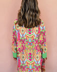 Oranje overhemdjurk met westerse geometrische print en manchetten - Bella Fit™