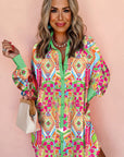 Oranje overhemdjurk met westerse geometrische print en manchetten - Bella Fit™