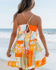 Oranje Zomerdress met Schelpenprint, Patchwork en Zwierige Striksluiting - Bella Fit™
