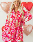 Rode Bloemenprint Babydoll Mini - jurk met V - hals en Hoge Taille - Bella Fit™