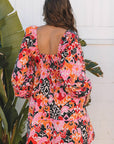 Roze boho mini - jurk met vierkante hals en pofmouwen - Bella Fit™