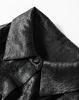 Zwarte Mini Shirtjurk met Metallic Glans, Pofmouwen en Knoopsluiting - Bella Fit™