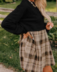 Zwarte sweatshirt mini - jurk met geruit patchwork en hoge taille - Bella Fit™