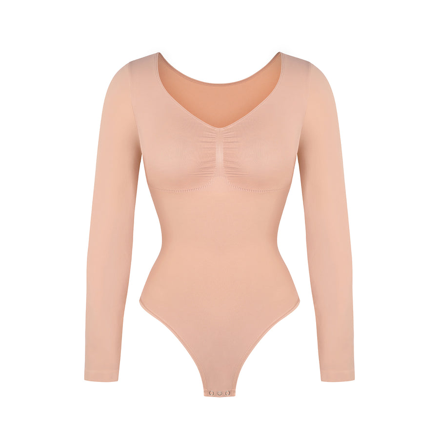 Marcella -  Naadloze Lange Mouw Body met String, Borstondersteuning & Buikcontrole