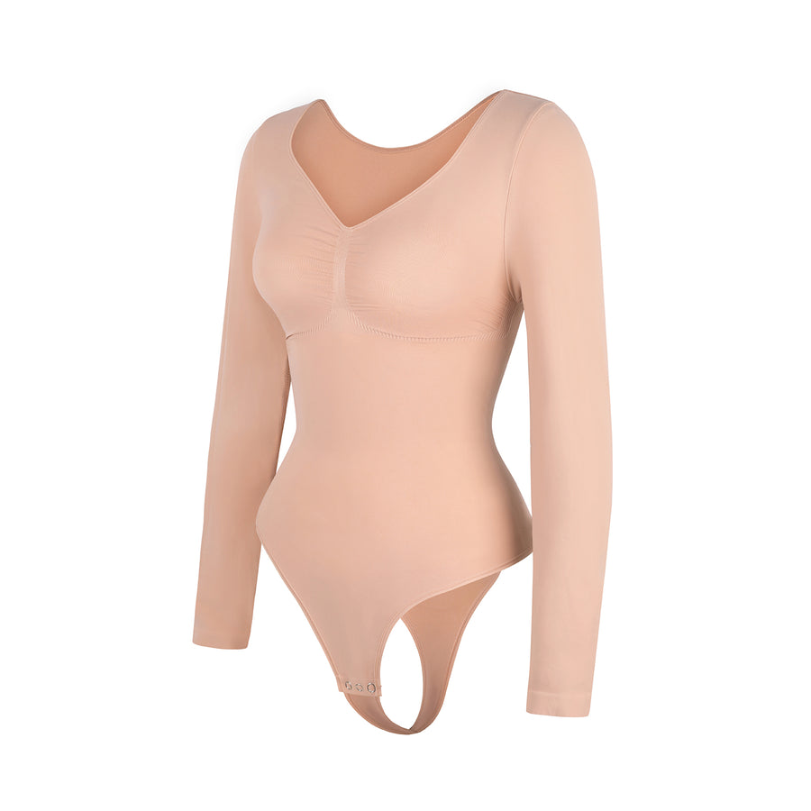 Marcella -  Naadloze Lange Mouw Body met String, Borstondersteuning & Buikcontrole